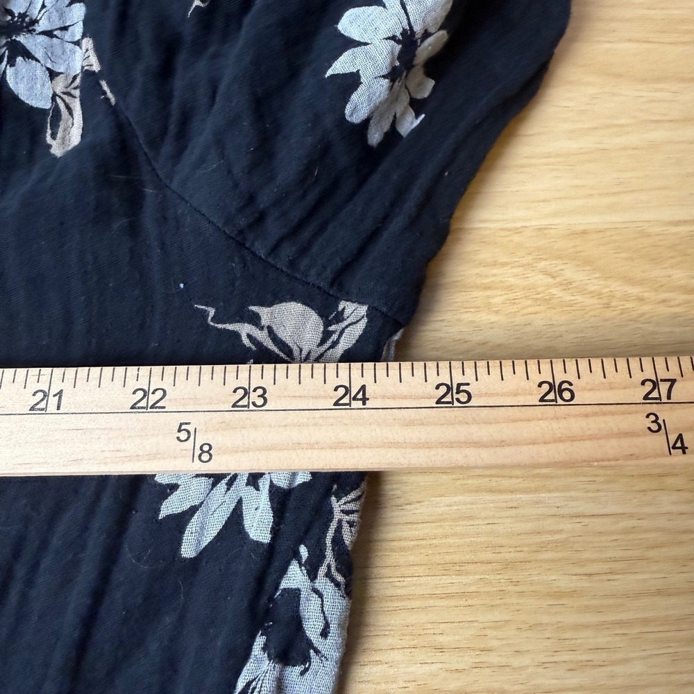 Tiered Maxi Floral Guaze Dress Womens 1X Black Cottagecore Lagenlook Teacher - Picture 6 of 9